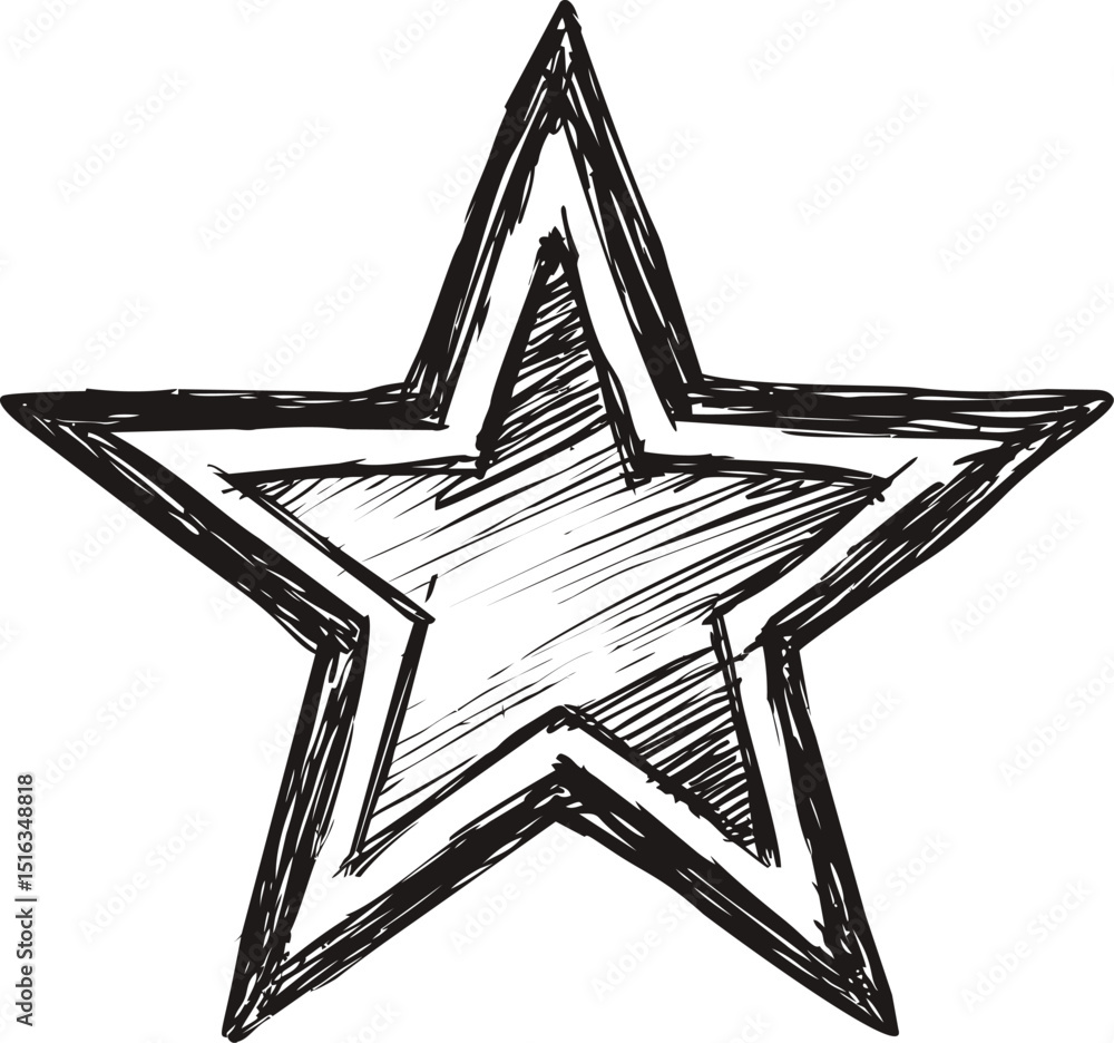 Poster black and white sketch of a five-pointed star with rough edges illustration. vector illustration