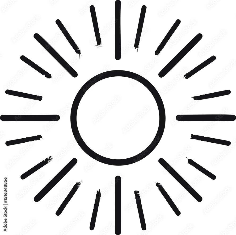 Poster simple black and white sun icon with rays in a minimalistic design. vector illustration