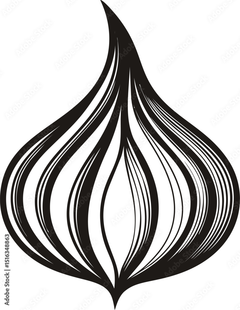 Poster black and white of onion shape with flowing lines. vector illustration