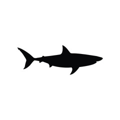 Black silhouette of a shark isolated on white background. Minimalist marine life vector illustration ideal for icons, logos, wildlife graphics, or educational and aquatic-themed designs.
