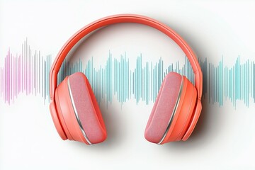 an orange headphone and sound vibration waves