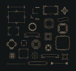 Set of gold decorative frames and borders