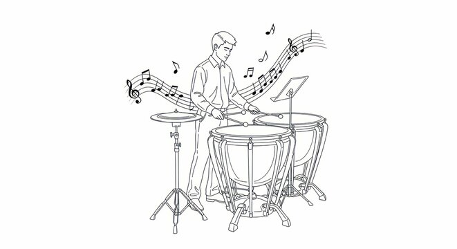 black and white musician playing timpani drums clip art preview