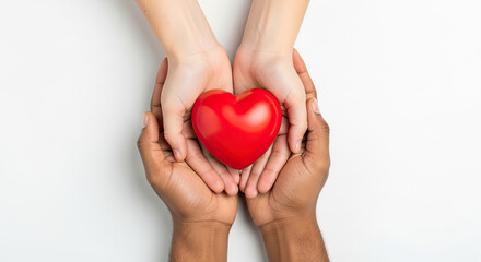 Gentle hands sharing a vibrant red heart symbolizing love care and compassion