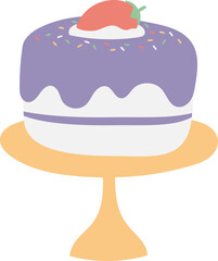 Colorful Birthday Cake and Party Elements – Festive Cartoon Vector Illustration with Decorations and Confetti
