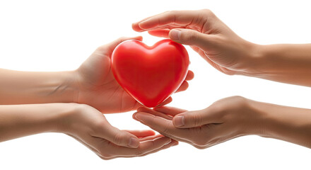 Gentle hands sharing a vibrant red heart symbolizing love care and compassion