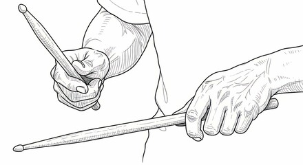 Hands holding drumsticks, playing music or practicing drumming