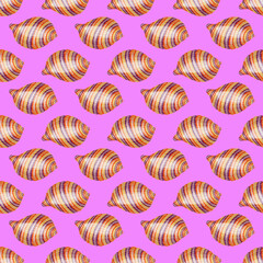 Watercolor sea shells seamless pattern. Hand drawn shells texture ocean background. Watercolor sea illustrations. Print for wallpaper, fabric, textile, cover, wrapping paper, banner, postcard. Beach