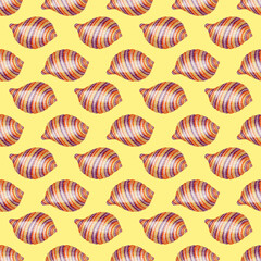 Watercolor sea shells seamless pattern. Hand drawn shells texture ocean background. Watercolor sea illustrations. Print for wallpaper, fabric, textile, cover, wrapping paper, banner, postcard. Beach