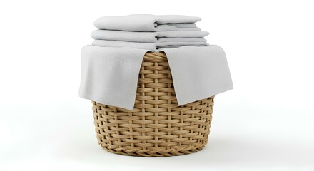 Obraz premium Laundry basket filled with folded towels, clean 3D home mockup