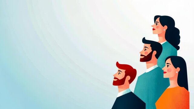 Three people looking upward, optimistic and thoughtful expression.