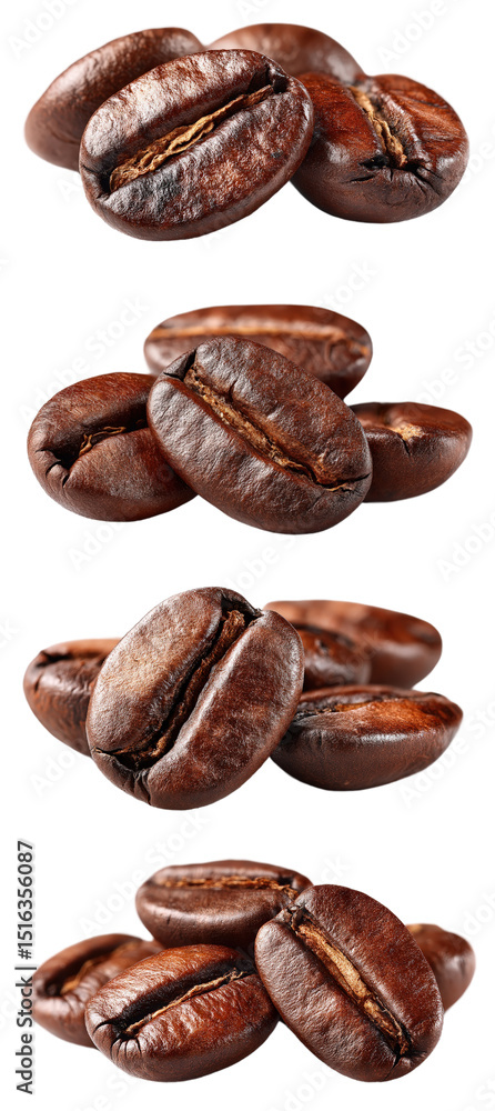 Poster an array of freshly roasted coffee beans in various positions