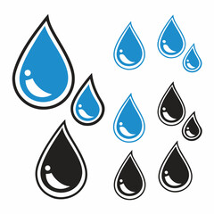 Water drops icons set. Water drop shape. Blue and black water drops. Vector scaleless graphics vector illustration.
