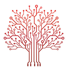 Abstract Red Circuit Board Tree. Technical circuit tree graphic illustration. 