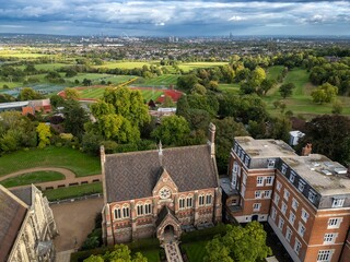 Aerial View of Harrow School and London Skyline