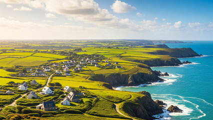 Evocation d'un paysage Breton en France, vue panoramique