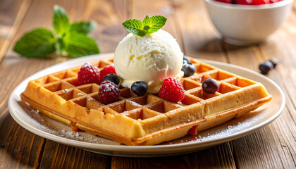 Delicious vanilla ice cream with fresh berries, a sweet and tasty dessert