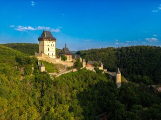 Obraz premium Aerial view of Karlstejn Castle