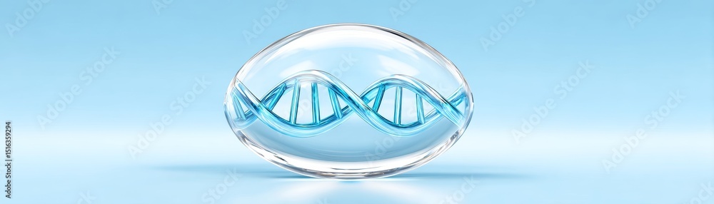 Poster macro view of synthetic dna helix structure in blue background scientific concept hyperreal image