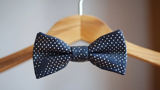 A polka dot bow tie on a wooden hanger - Powered by Adobe