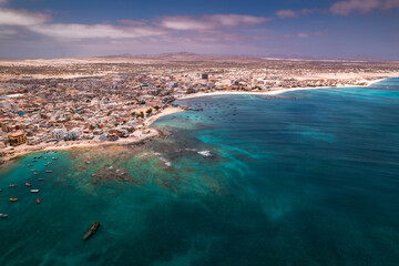 Aerial view of Boa Vista, Cape Verde – where turquoise waters meet golden beaches and charming coastal villages