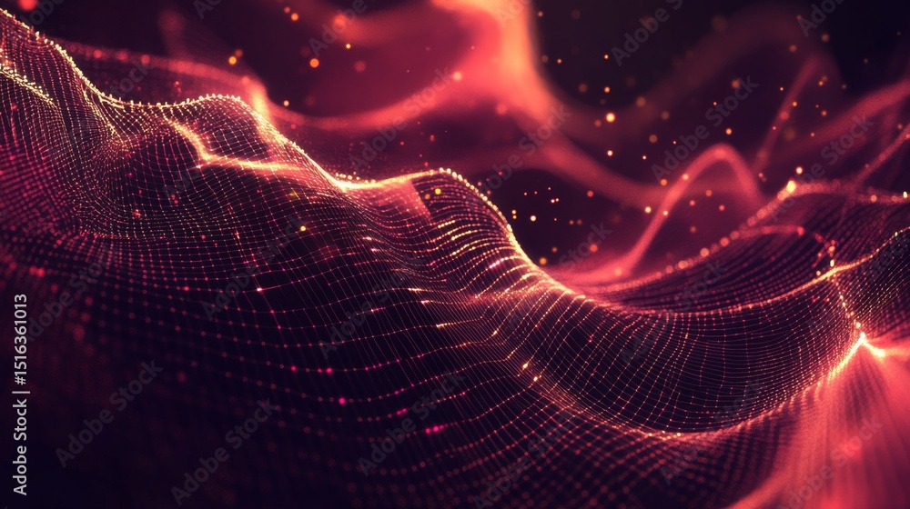 Poster futuristic technology interface with glowing arrows, flowing data lines, digital wave patterns, moti