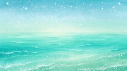 Obraz premium Serene Ocean Horizon Background with Sparkling Starry Sky - Dreamy Watercolor Illustration