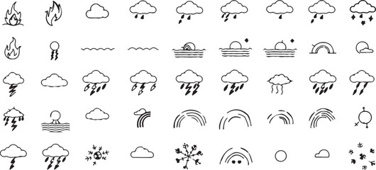 Fototapeta premium Collection of Weather Icons Rain, Clouds, Sun, and More