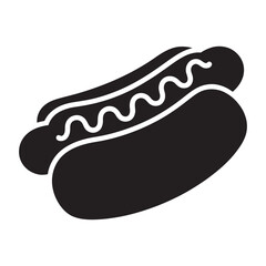 Black Hot Dog Icon - Classic Fast Food Silhouette, vector illustration
