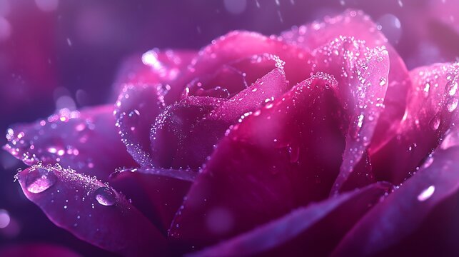 Vibrant Purple Rose with Dew Drops Closeup Macro Photography - Powered by Adobe