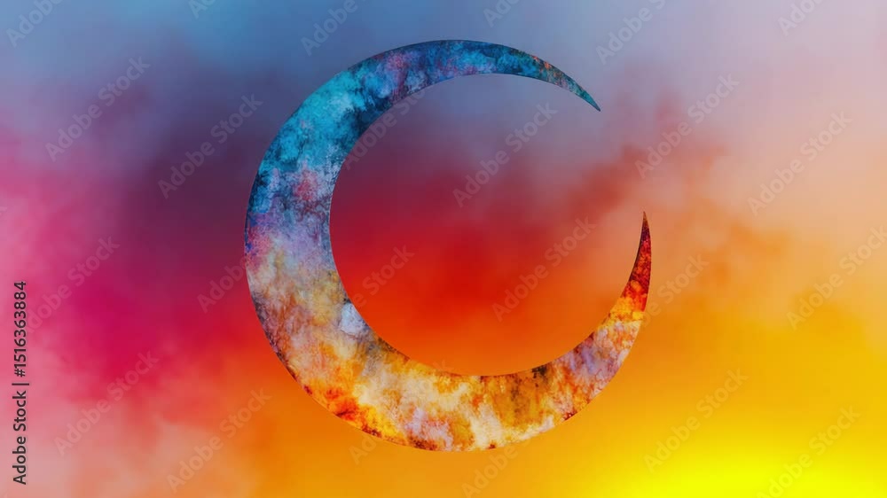 Poster A crescent-shaped object appears in a cloudy sky, perfect for use in weather-related or astronomical contexts