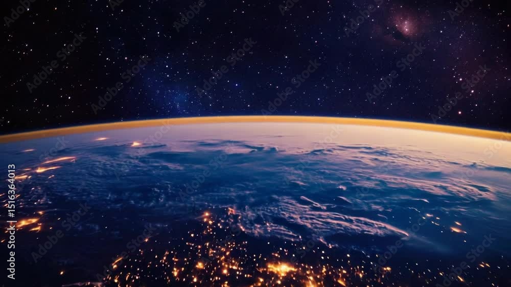 Poster a view of the earth from the space station, great for illustrating global perspectives and futuristi