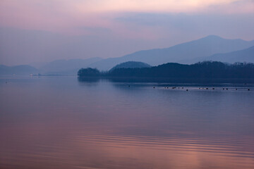 calm cold lake in the evening