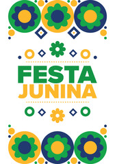 Fototapeta premium Festa Junina in Brazil. Brazilian festival. Happy holiday. Brazil flag. Carnival and parade. Summer fun party. Vector illustration