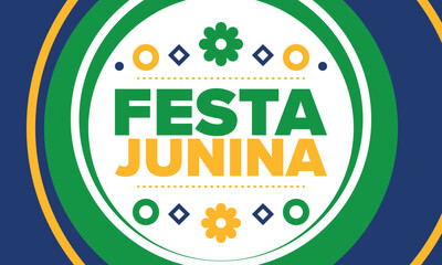 Fototapeta premium Festa Junina in Brazil. Brazilian festival. Happy holiday. Brazil flag. Carnival and parade. Summer fun party. Vector illustration
