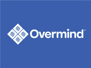 Modern Overmind Logo with Geometric Icon on Blue Background Logo.eps