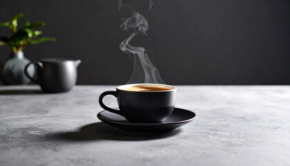 Hot coffee cup on table with steam and aroma