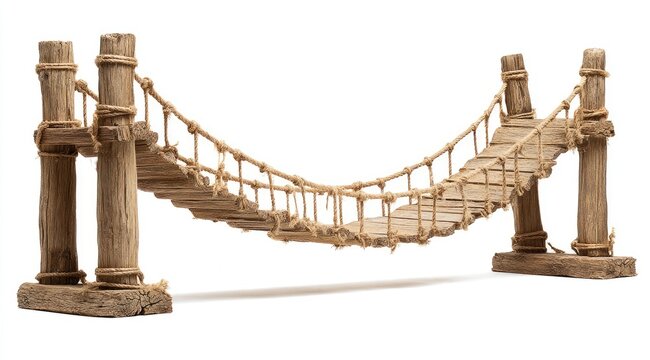 Fototapeta Wooden rope bridge, detailed model