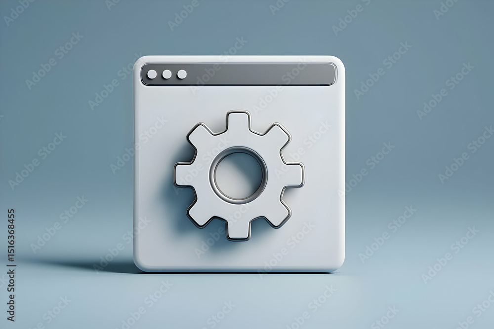Aufkleber minimalist 3d illustration of a web browser window with a gear icon, symbolizing settings or configu