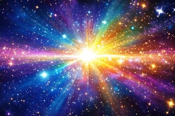 Naklejka premium Bright light bursts across the colorful and starry cosmos beautifully