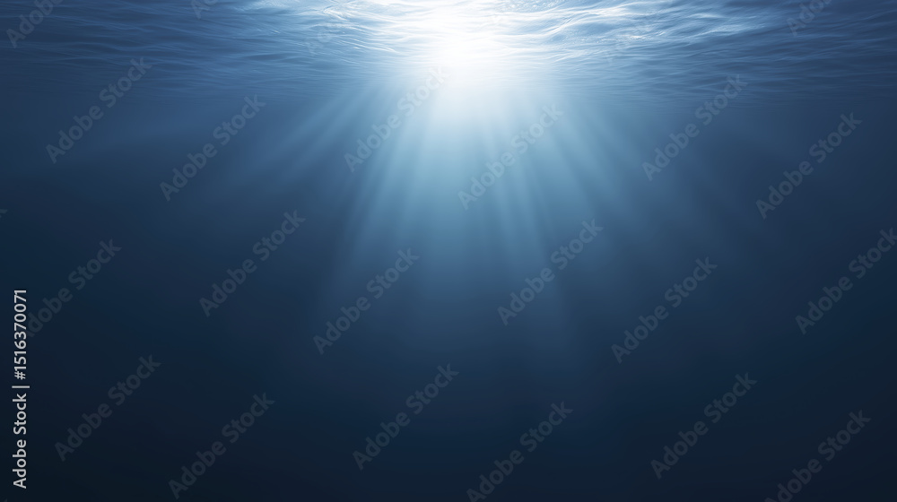 Poster underwater scene showcasing sunlight penetrating the surface, creating a serene atmosphere with gent
