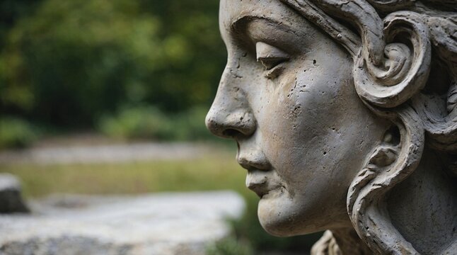 Weathered Stone Female Sculpture Profile Close Up