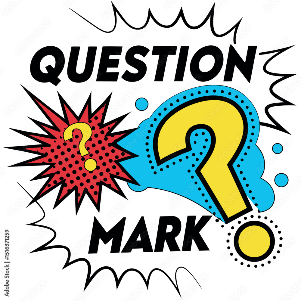 Fototapete comic book with question marks and exclamation point in pop art style vector on colorful background.