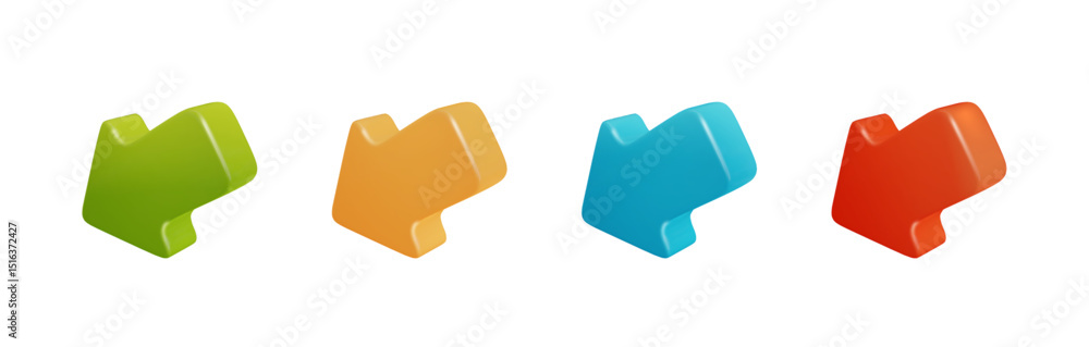 Poster 3d arrow collection. realistic click cursor icon. pointer arrows in different color isolated.