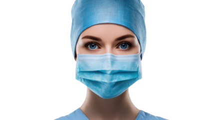 Medical Professional in Scrubs and Face Mask with Blue Background