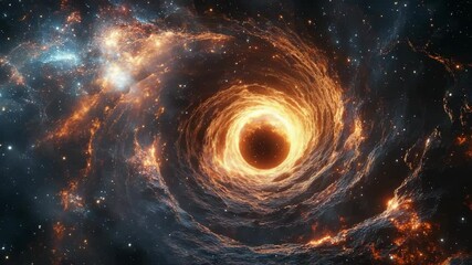 Spiral galaxy with glowing orange vortex in space, cosmic wonder, deep universe - Powered by Adobe