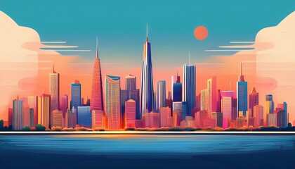 cityscape illustration urban skyline modern architecture