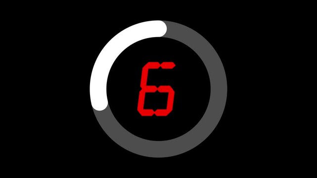 Countdown start from 10 seconds and counts down to 0 seconds with countdown loadingbar 10-0 animated on a black background.