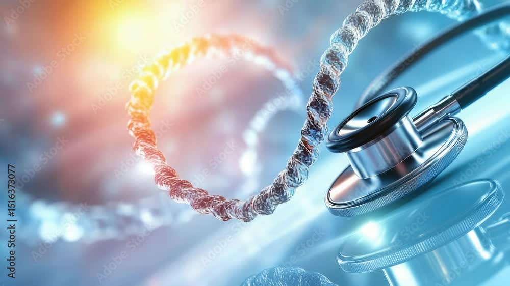 Poster a medical tool used for genetic testing with dna strands in the background, suitable for use in educ