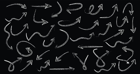 Vector Collection of Doodled Arrows with Curves, Loops, and Swirls – Hand Drawn Motion Marks for Creative Design Projects
